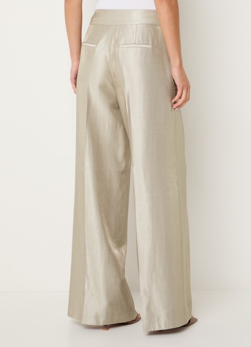 Fifth House Manouk mid waist loose fit pantalon met glazende finish  - achterkant beige