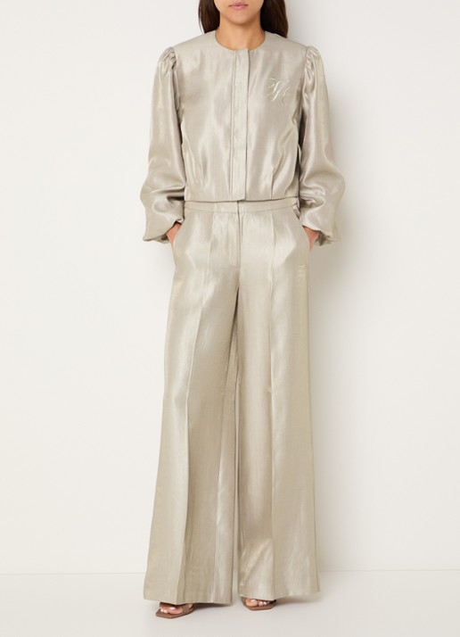 Fifth House Manouk mid waist loose fit pantalon met glazende finish  - voorkant 4 beige