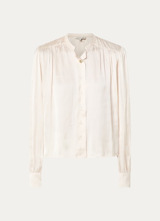 Fifth House Marion blouse van satijn met ballonmouw - voorkant 2 beige