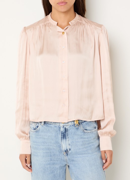 Fifth House Marion blouse van satijn met ballonmouw - detail 3 roze