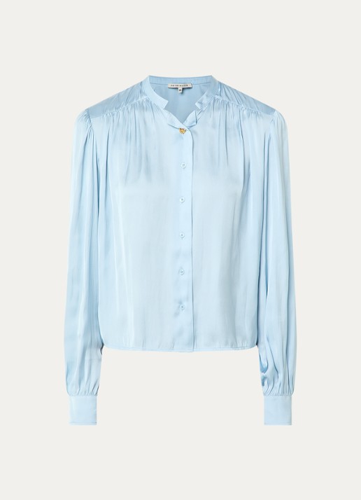 Fifth House Marion blouse van satijn met ballonmouw - voorkant 2 blauwgrijs