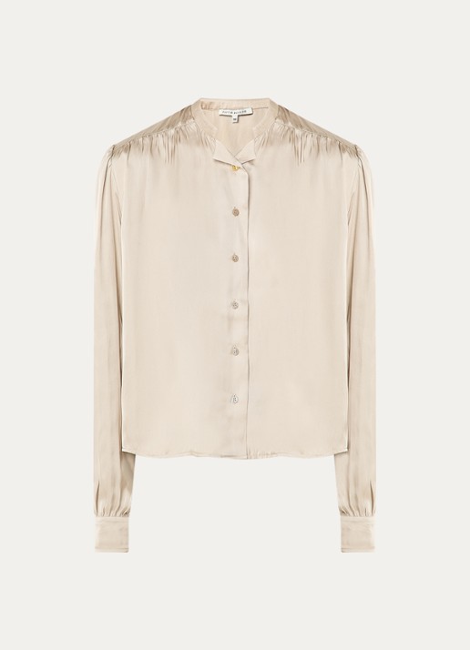 Fifth House Marion blouse van satijn met ballonmouw - voorkant 2 zand