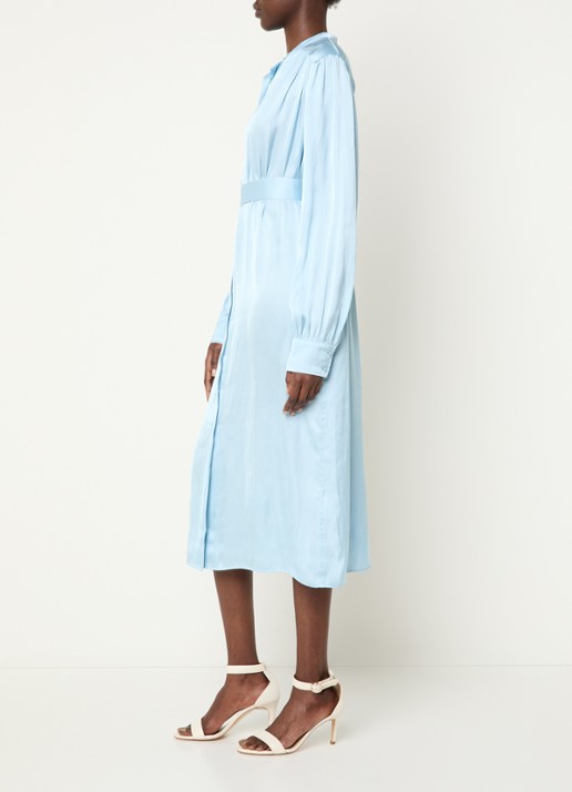 Fifth House Marion midi blousejurk van satijn met strikceintuur - voorkant 4 lichtblauw