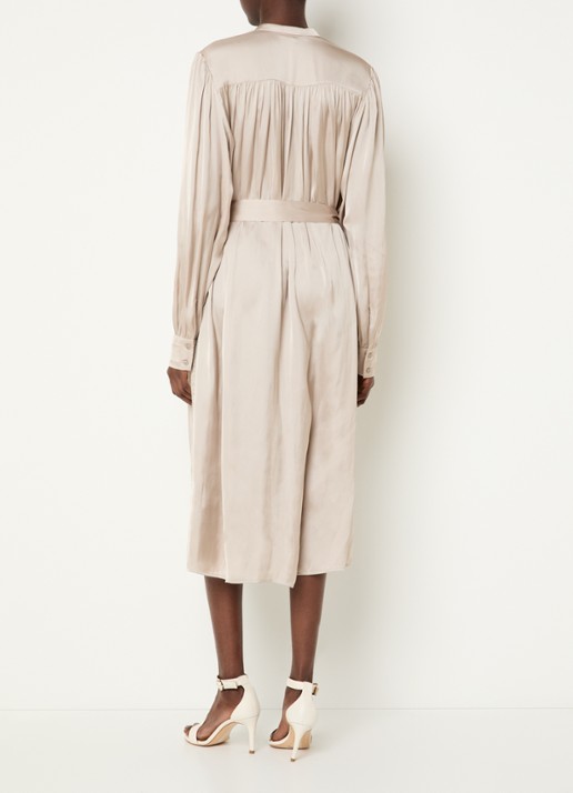 Fifth House Marion midi blousejurk van satijn met strikceintuur - achterkant 4 beige