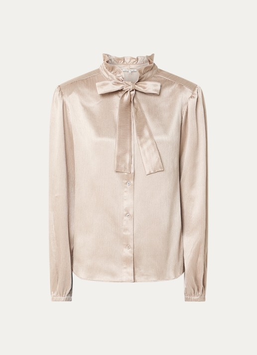 Fifth House Marli blouse met strikdetail - voorkant beige