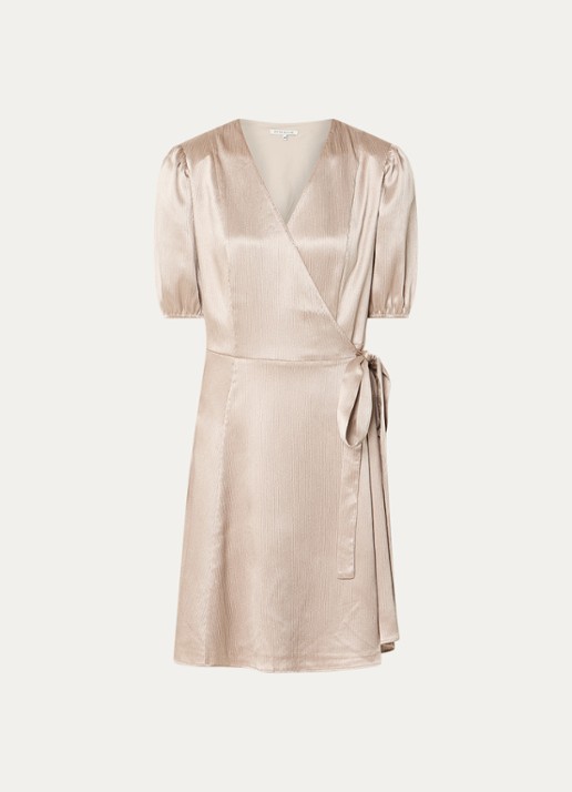 Fifth House Marli mini jurk met overslag met pofmouw - voorkant beige