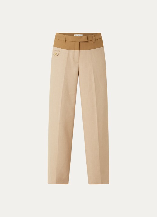 Fifth House Matascha mid waist wide fit pantalon met steekzakken - voorkant beige
