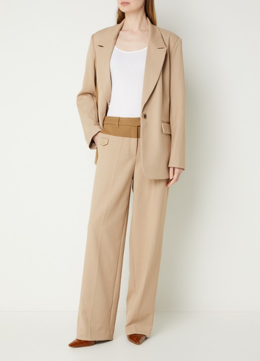 Fifth House Matascha mid waist wide fit pantalon met steekzakken - voorkant 2 beige