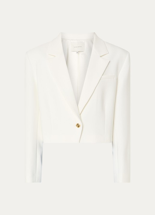 Fifth House Melodi cropped blazer met schoudervulling - voorkant 3 gebroken wit