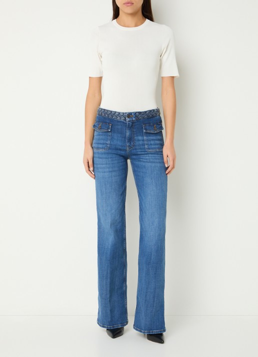 Fifth House Merlin high waist flared jeans met medium wassing - voorkant 2 indigo