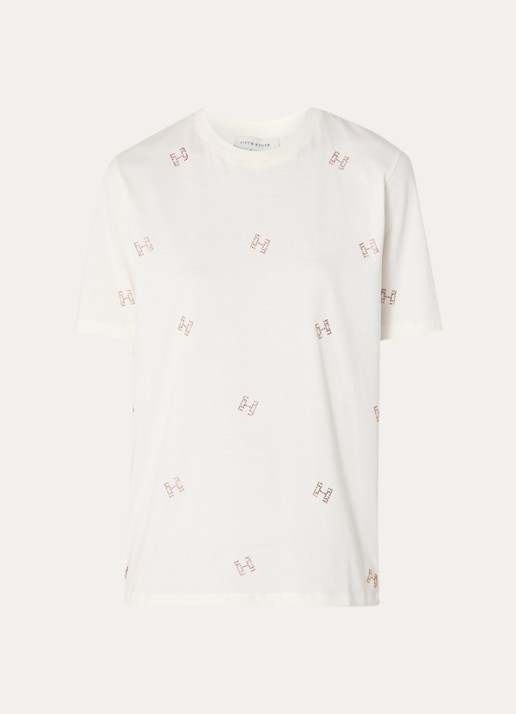 Fifth House Merve T-shirt met strass - voorkant gebroken wit
