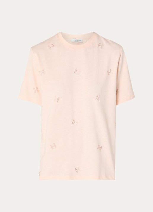 Fifth House Merve T-shirt met strass - voorkant zalmroze