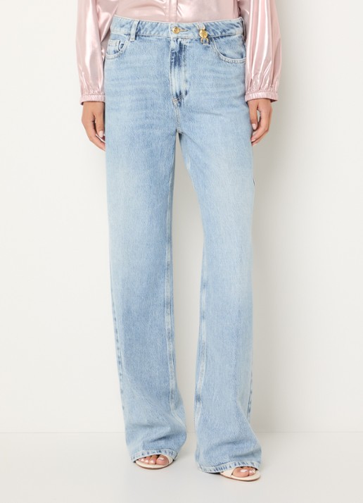 Fifth House Millie mid waist wide leg jeans met lichte wassing
