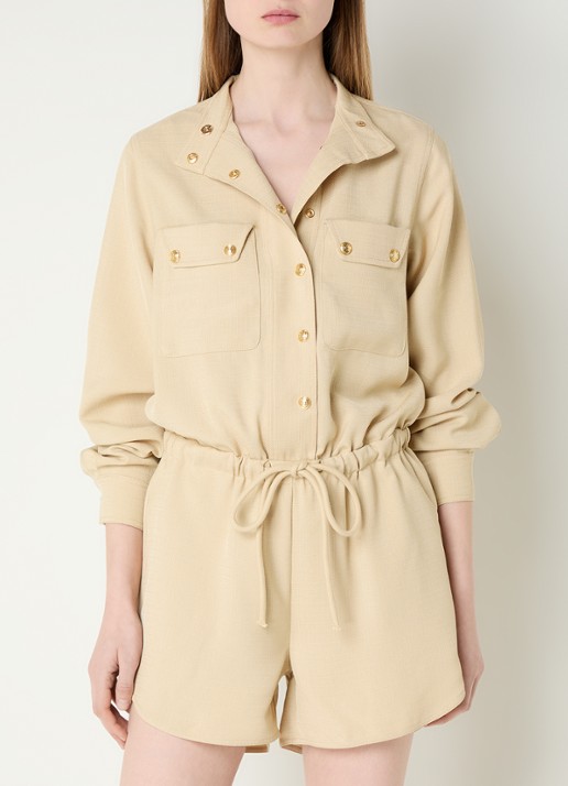 Fifth House Mina straight fit playsuit met trekkoord en steekzakken - detail 3 beige
