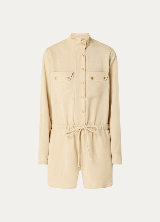 Fifth House Mina straight fit playsuit met trekkoord en steekzakken - voorkant beige