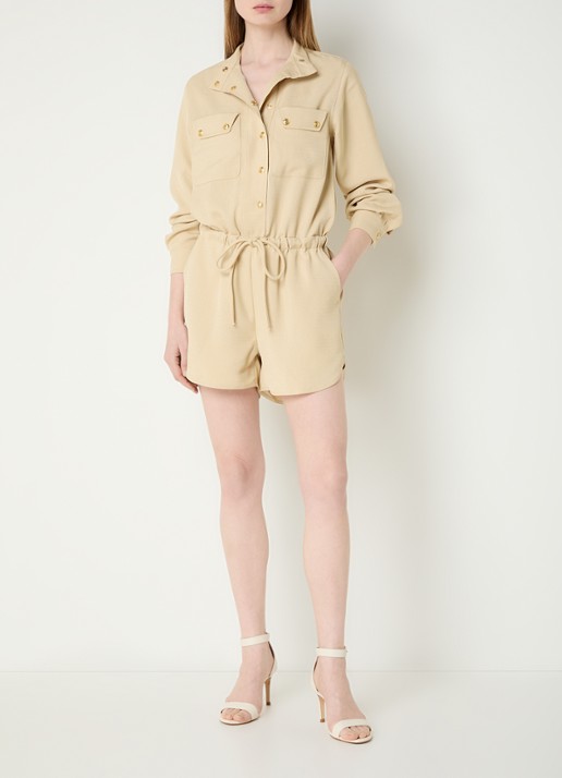 Fifth House Mina straight fit playsuit met trekkoord en steekzakken - voorkant 2 beige