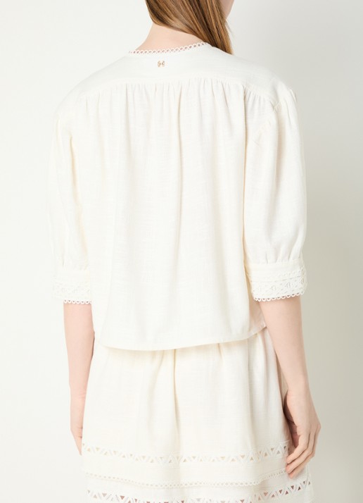 Fifth House Morgan blouse in linnenblend met broderie - achterkant 2 gebroken wit