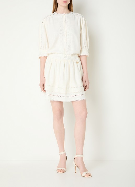 Fifth House Morgan blouse in linnenblend met broderie - voorkant 4 gebroken wit