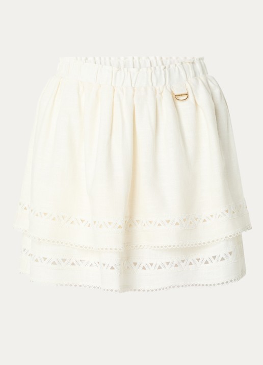 Fifth House Morgan mini rok in linnenblend - voorkant gebroken wit