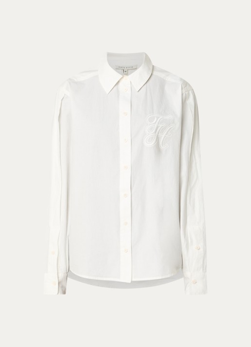 Fifth House Mya oversized blouse met logoborduring - voorkant 3 wit