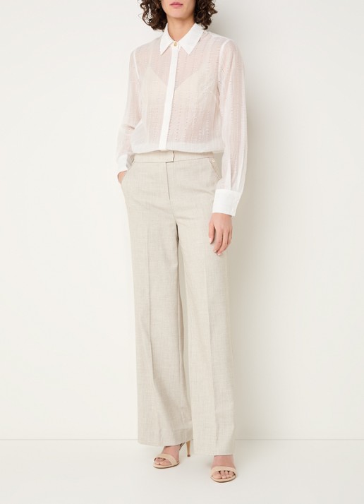 Fifth House Myra blouse met opengewerkt dessin en sjaalkraag - voorkant 3 wit