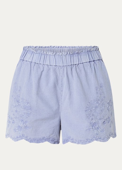 Fifth House Naomi high waist wide fit korte broek in linnenblend met steekzakken - voorkant blauwgrijs