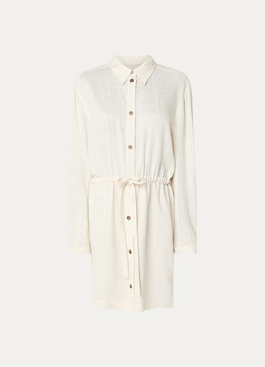 Fifth House Neville mini blousejurk in linnenblend met strikceintuur - voorkant 3 creme