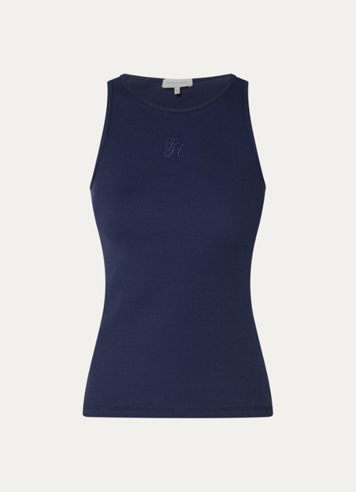 Fifth House Odega tanktop met logoborduring - voorkant donkerblauw