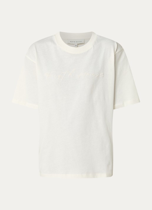 Fifth House Odilla T-shirt met flock logoprint - voorkant 2 wit