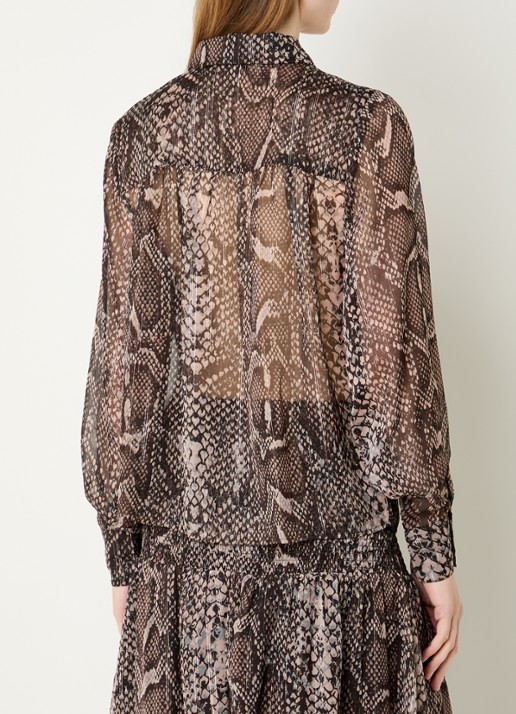 Fifth House Olicia semi-transparante blouse met slangenprint - achterkant 2 bruin