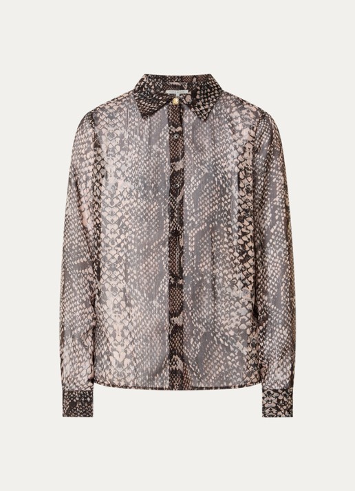 Fifth House Olicia semi-transparante blouse met slangenprint - voorkant 3 bruin