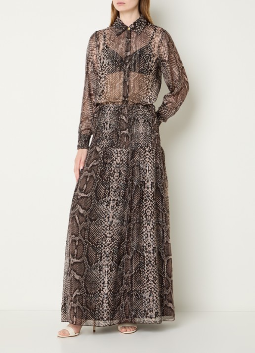 Fifth House Olicia semi-transparante blouse met slangenprint - voorkant 4 bruin