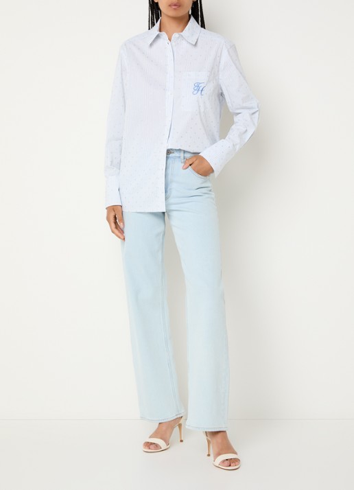 Fifth House Orella blouse met streepprint - voorkant 2 lichtblauw
