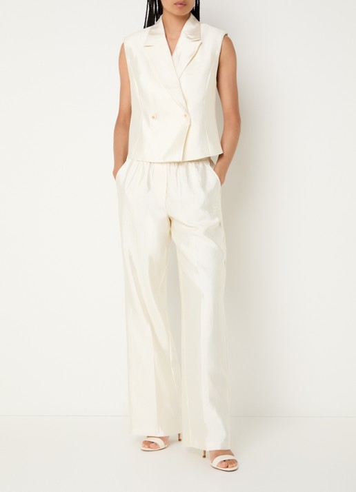 Fifth House Orlando high waist straight fit broek met glanzende finish - voorkant 4 wit