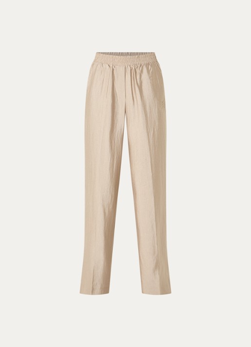 Fifth House Orlando high waist straight fit broek met glanzende finish - voorkant beige