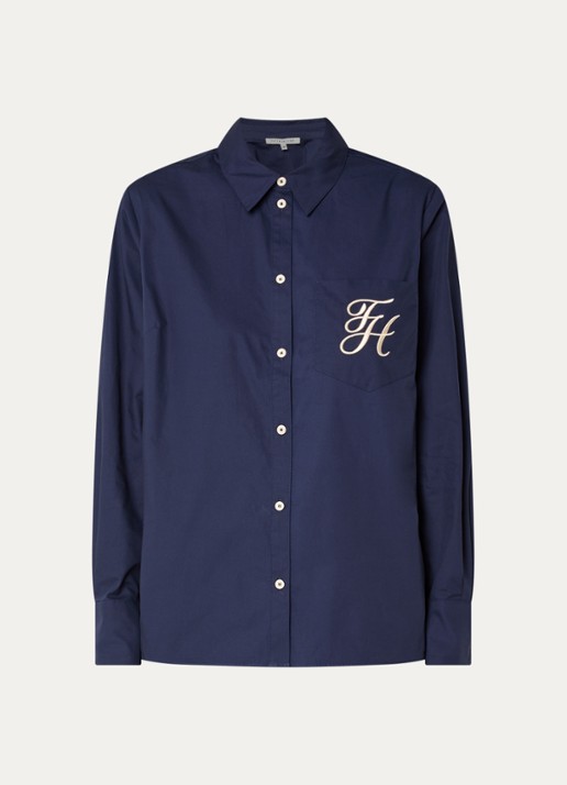 Fifth House Osan blouse met logoborduring - voorkant 2 donkerblauw