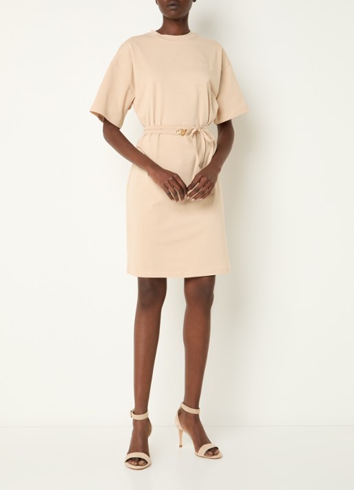 Fifth House Oxsana mini jurk met logoborduring en strikceintuur - voorkant 2 beige
