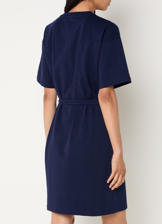 Fifth House Oxsana mini jurk met logoborduring en strikceintuur - achterkant donkerblauw