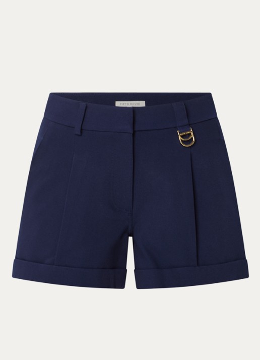 Fifth House Ozias high waist straight fit korte broek met steekzakken - voorkant 3 donkerblauw