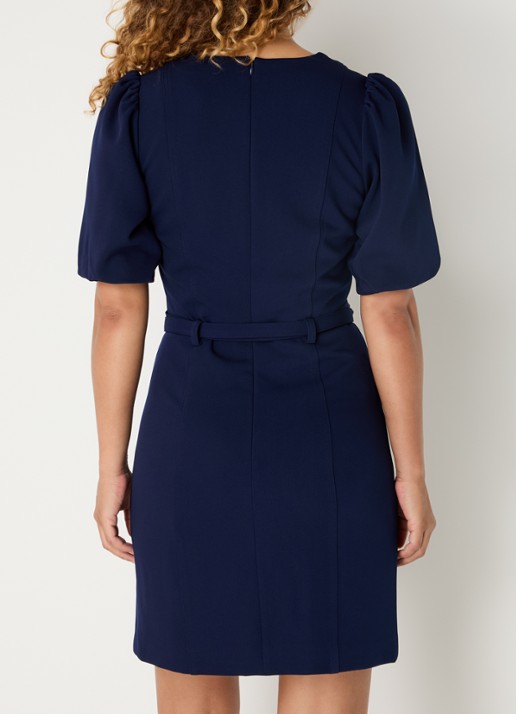 Fifth House Ozias mini jurk met pofmouw en ceintuur - achterkant 4 royalblauw