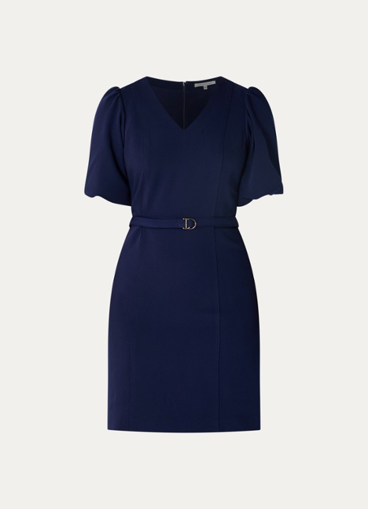 Fifth House Ozias mini jurk met pofmouw en ceintuur - voorkant royalblauw