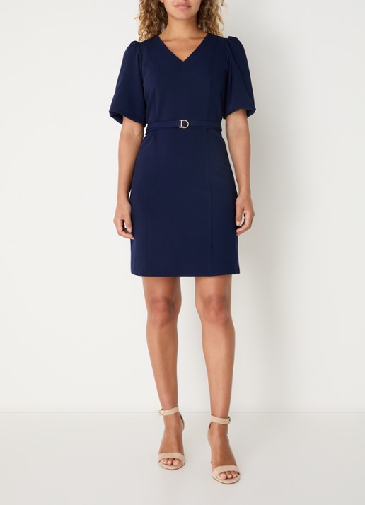 Fifth House Ozias mini jurk met pofmouw en ceintuur - voorkant 2 royalblauw