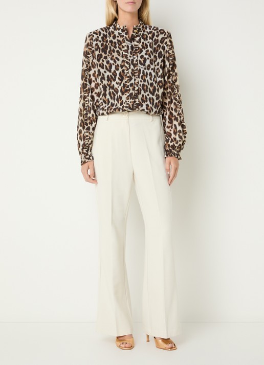 Fifth House Palesa blouse met panterprint en ruches - voorkant 4 bruin
