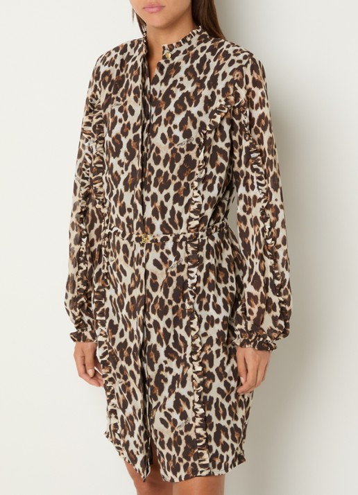 Fifth House Palesa mini blouse jurk met panterprint en volant
