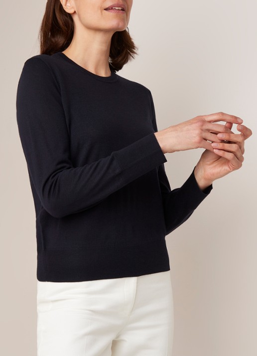 Filippa K Pullover van merino wol - detail 4 donkerblauw