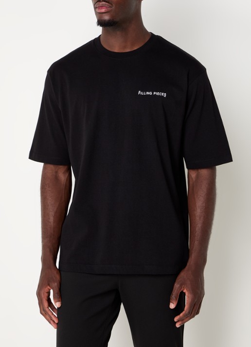 Filling Pieces Boxy T-shirt met logo - detail 4 zwart
