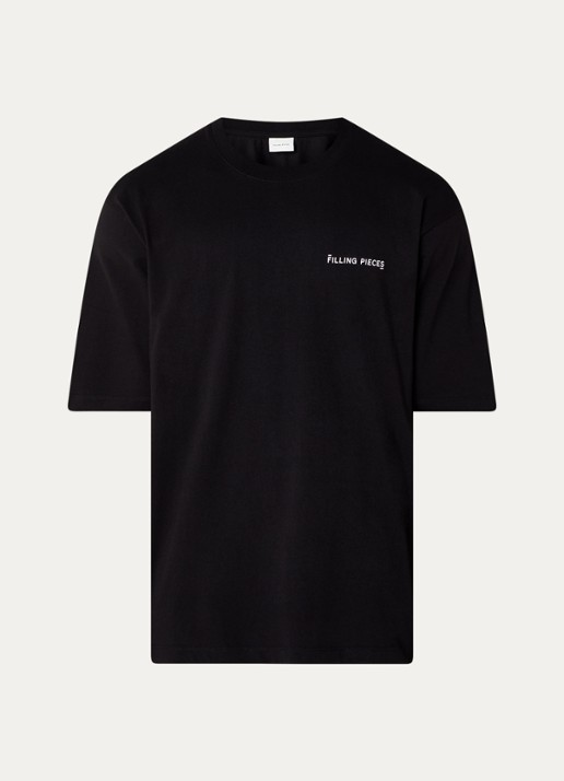 Filling Pieces Boxy T-shirt met logo - voorkant 2 zwart