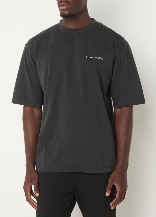 Filling Pieces Boxy T-shirt met logo - detail antraciet