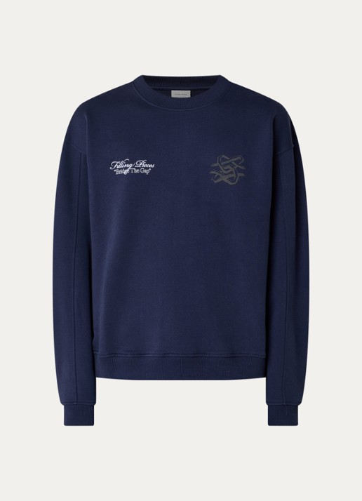 Filling Pieces Bridge the Gap sweater met logo- en backprint - voorkant donkerblauw