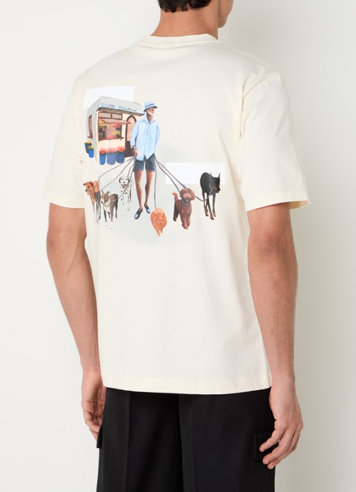 Filling Pieces Dog Walker T-shirt van  katoen met logo- en backprint - detail 2 creme